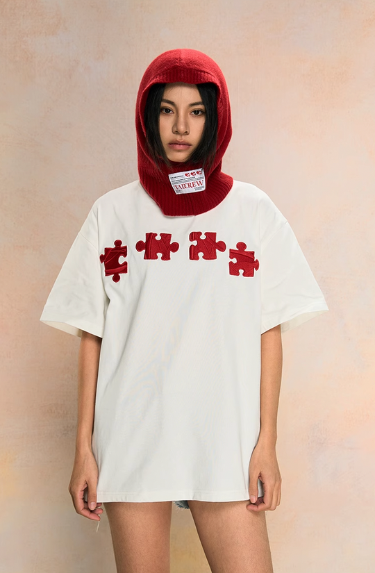 YADcrew Jigsaw 3D Texture Embroidery Tee