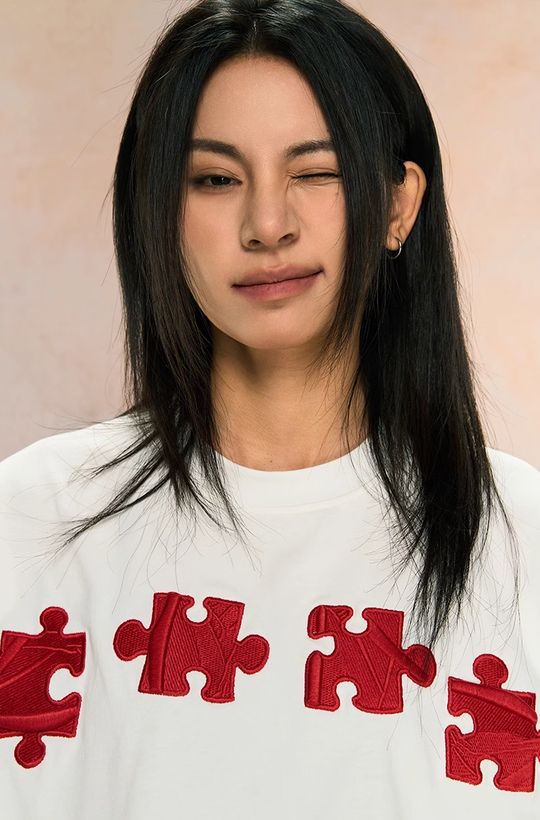 YADcrew Jigsaw 3D Texture Embroidery Tee