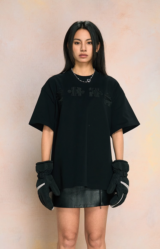 YADcrew Jigsaw 3D Texture Embroidery Tee