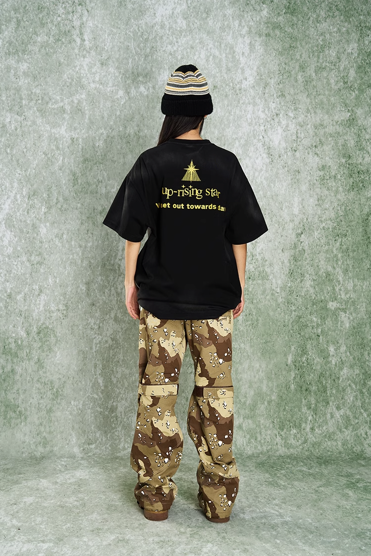 YADcrew R-STAR Sunrise Washed Applique Embroidered Angel Tee