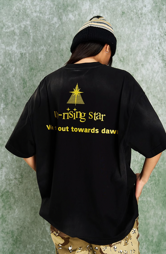 YADcrew R-STAR Sunrise Washed Applique Embroidered Angel Tee