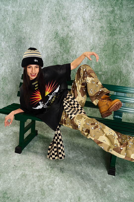 YADcrew R-STAR Sunrise Washed Applique Embroidered Angel Tee