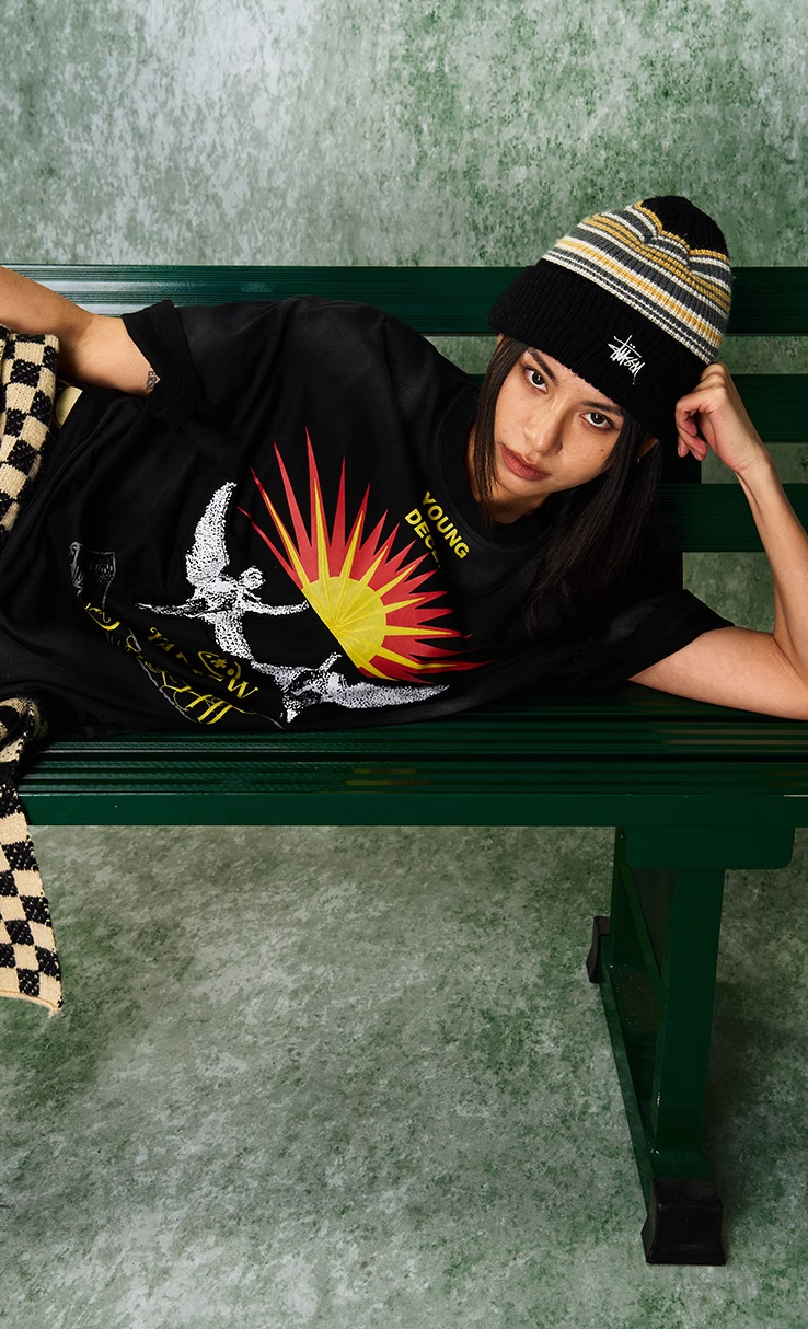 YADcrew R-STAR Sunrise Washed Applique Embroidered Angel Tee