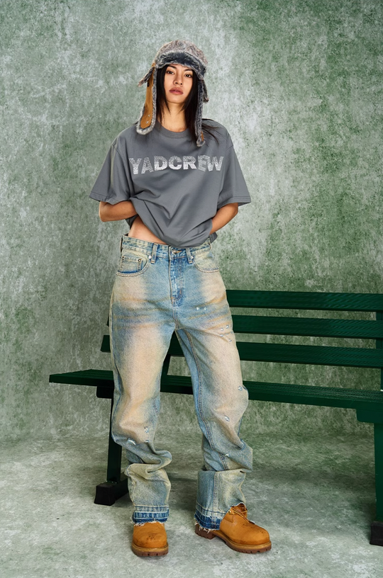 YADcrew Letter Dissipation Bead Tube Embroidery Tee