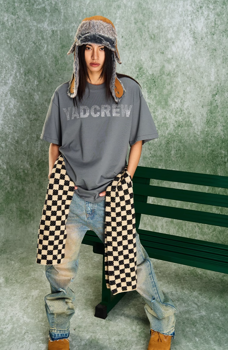 YADcrew Letter Dissipation Bead Tube Embroidery Tee