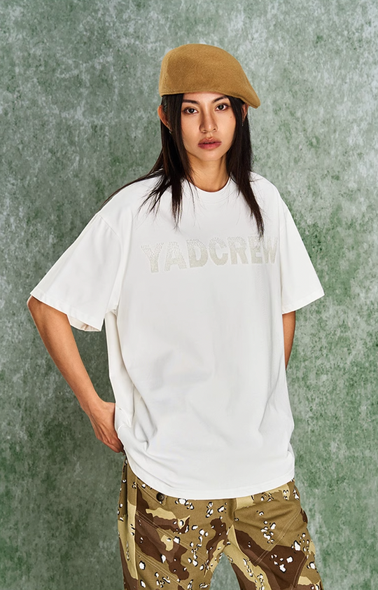 YADcrew Letter Dissipation Bead Tube Embroidery Tee