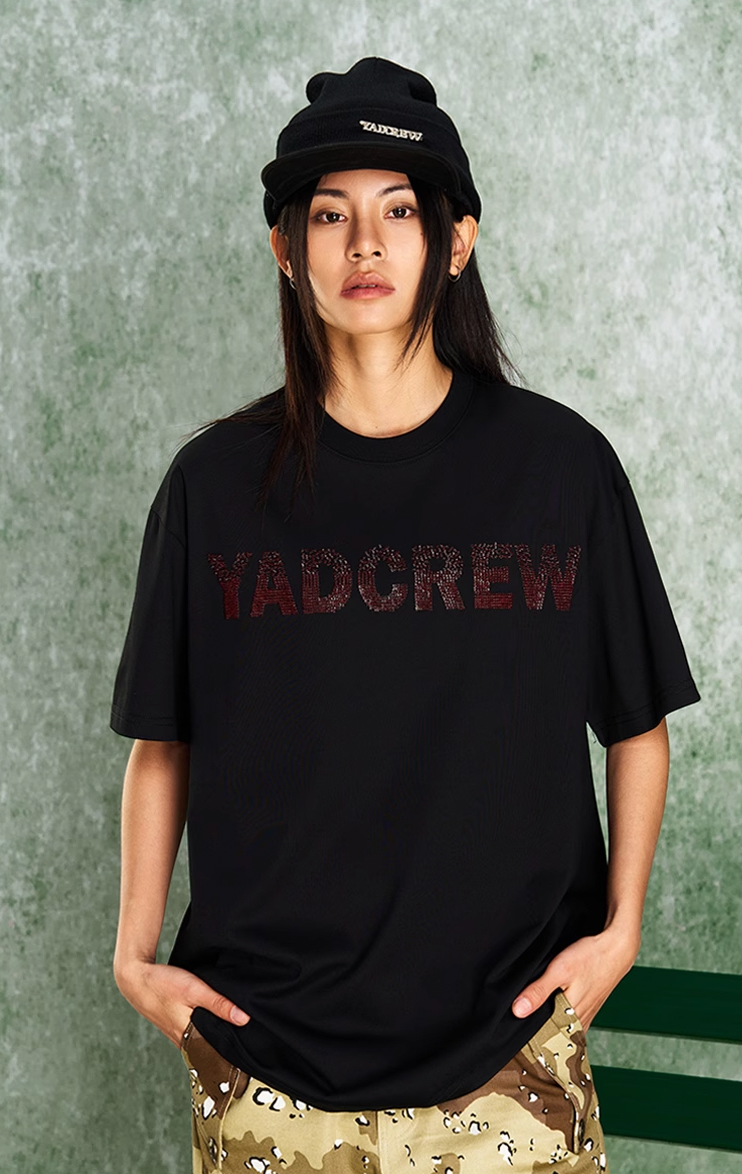 YADcrew Letter Dissipation Bead Tube Embroidery Tee