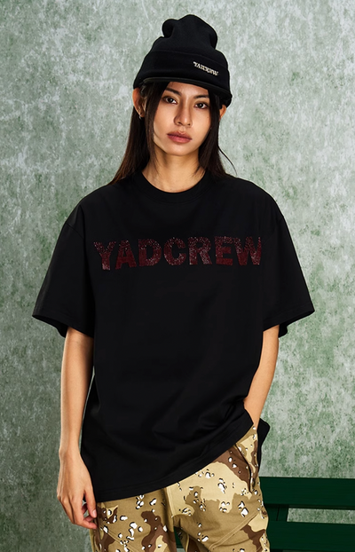 YADcrew Letter Dissipation Bead Tube Embroidery Tee