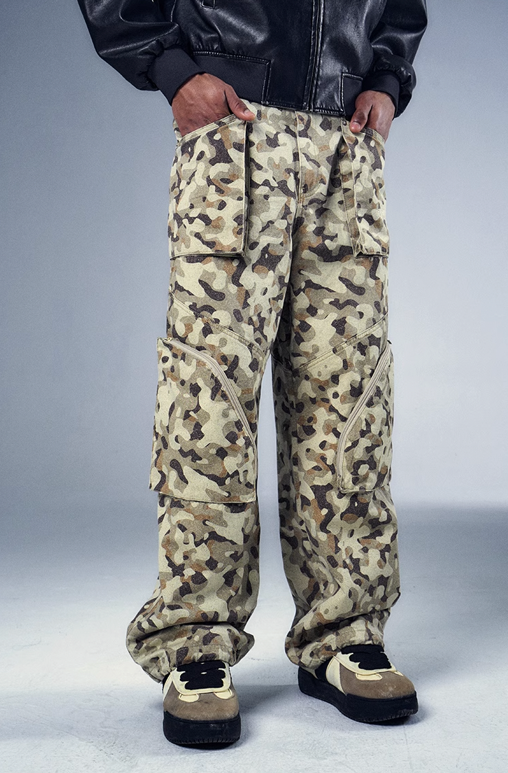 YADcrew x BIPOLAR Camouflage Multi Pocket Cargo Pants