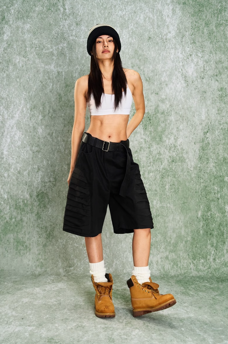 YADcrew Thousand Pleated Splicing Shorts