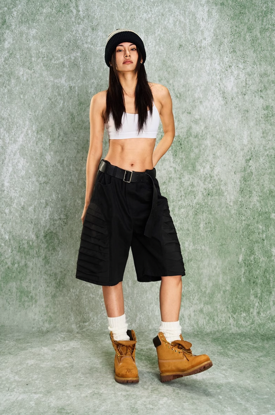 YADcrew Thousand Pleated Splicing Shorts