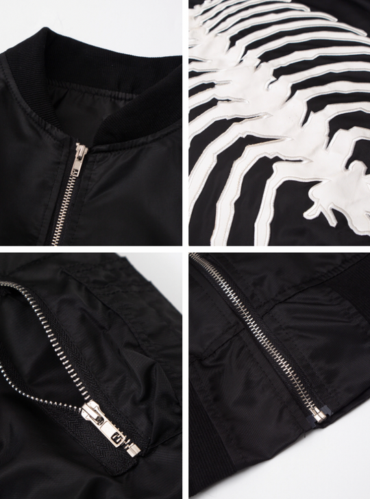 F3F Select Embroidery Skull Skeleton Zipper Flight Jacket