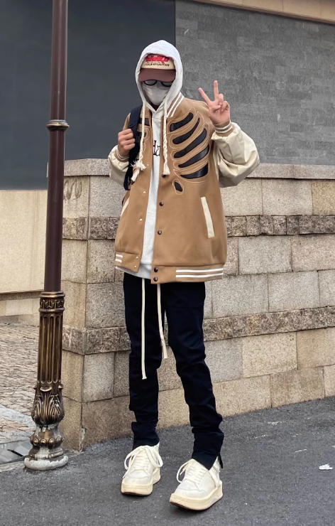 F3F Select PU Leather Skeleton Embroidered Baseball Jacket