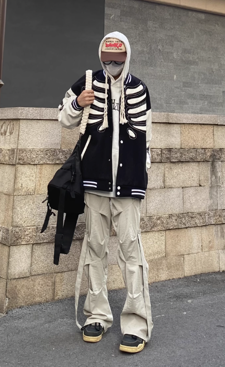 F3F Select PU Leather Skeleton Embroidered Baseball Jacket