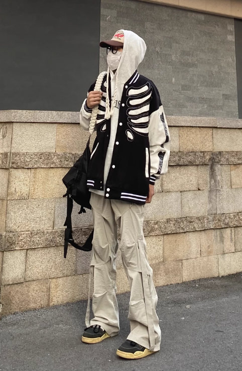 F3F Select PU Leather Skeleton Embroidered Baseball Jacket