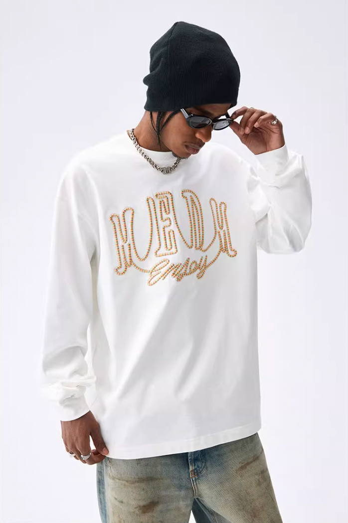 MEDM Colorful Embroidered Letters Long Sleeved Tee