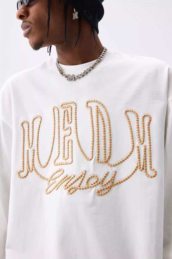 MEDM Colorful Embroidered Letters Long Sleeved Tee