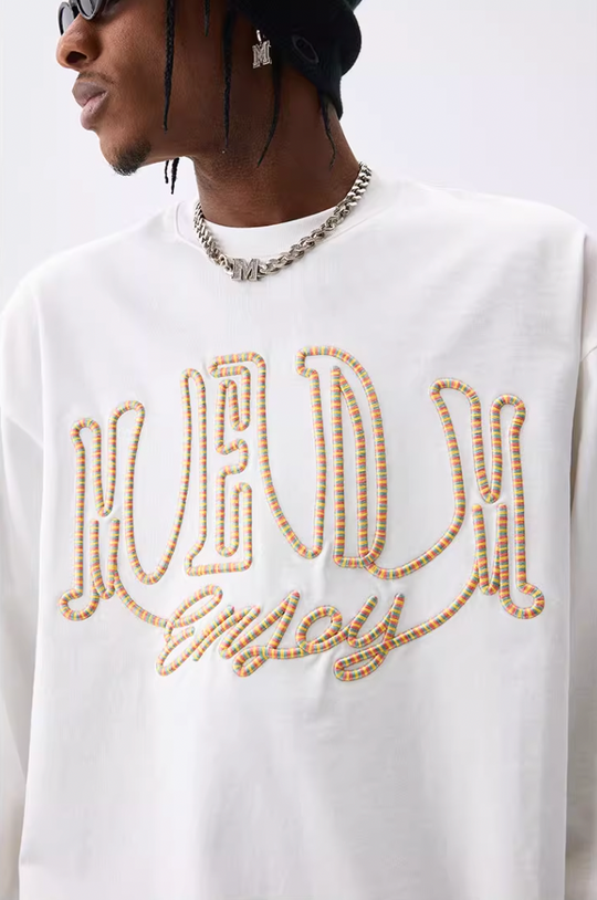 MEDM Colorful Embroidered Letters Long Sleeved Tee