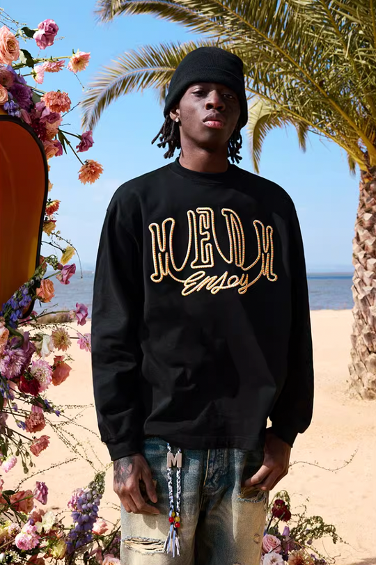 MEDM Colorful Embroidered Letters Long Sleeved Tee