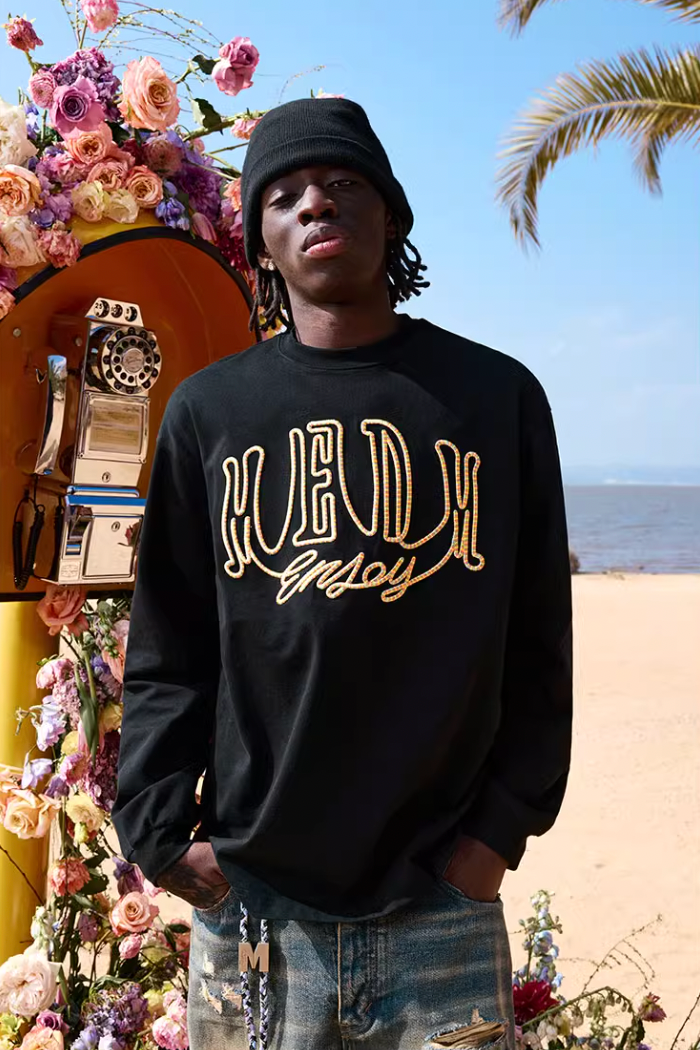 MEDM Colorful Embroidered Letters Long Sleeved Tee