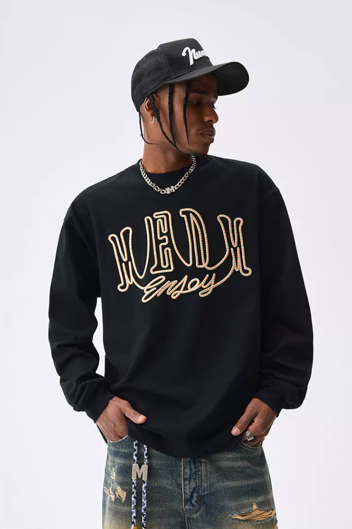 MEDM Colorful Embroidered Letters Long Sleeved Tee