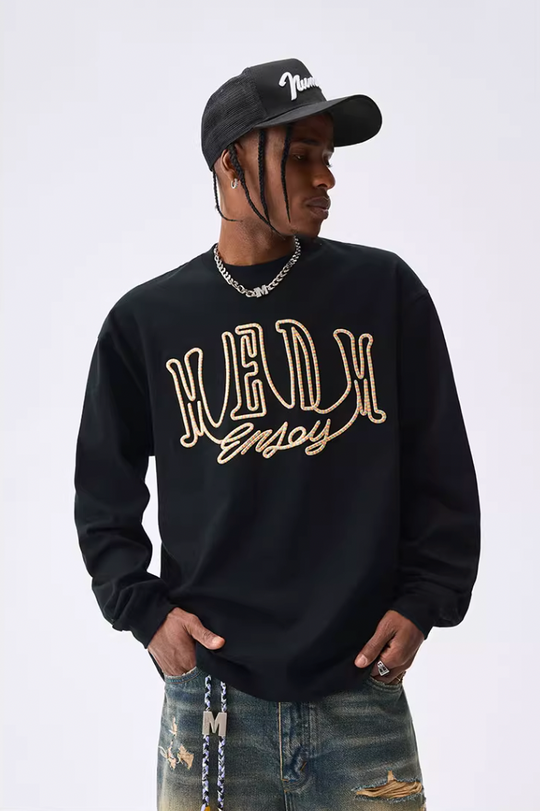 MEDM Colorful Embroidered Letters Long Sleeved Tee