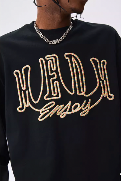MEDM Colorful Embroidered Letters Long Sleeved Tee
