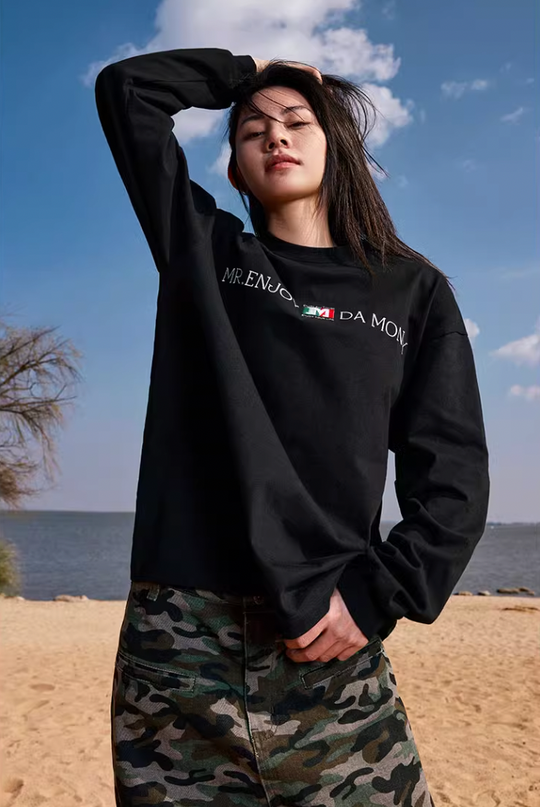MEDM Flag Label Embroidery Long Sleeved Tee