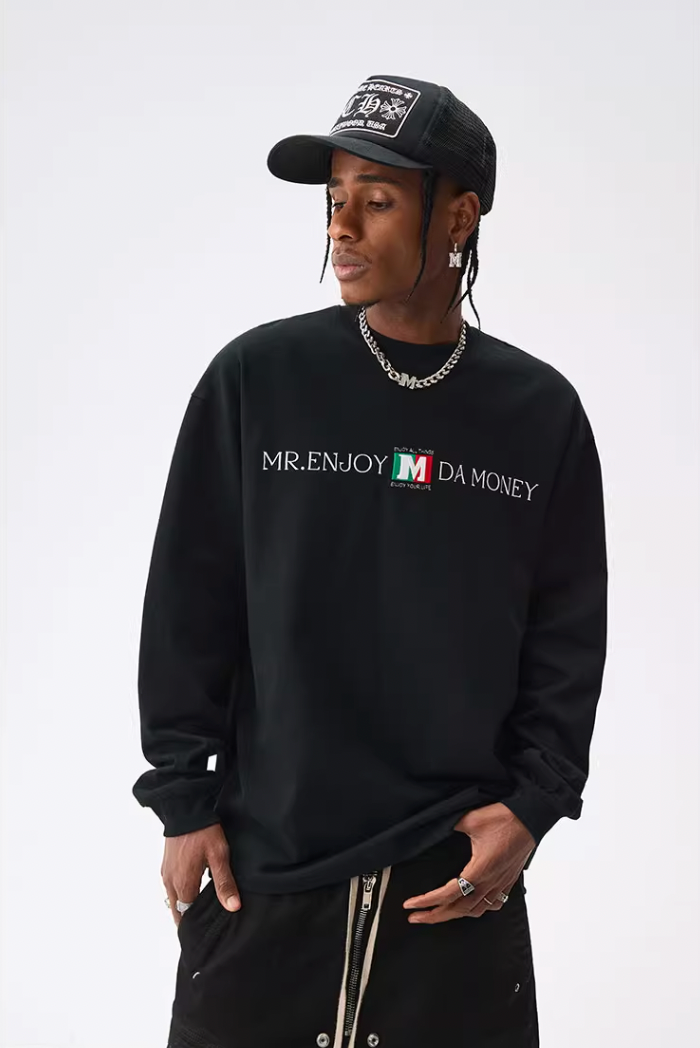 MEDM Flag Label Embroidery Long Sleeved Tee
