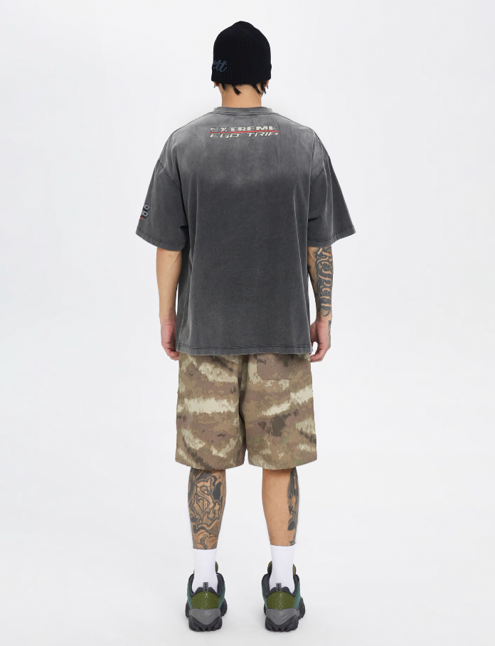 F2CE Washed Gradient Racing Cracked Letter Print Tee