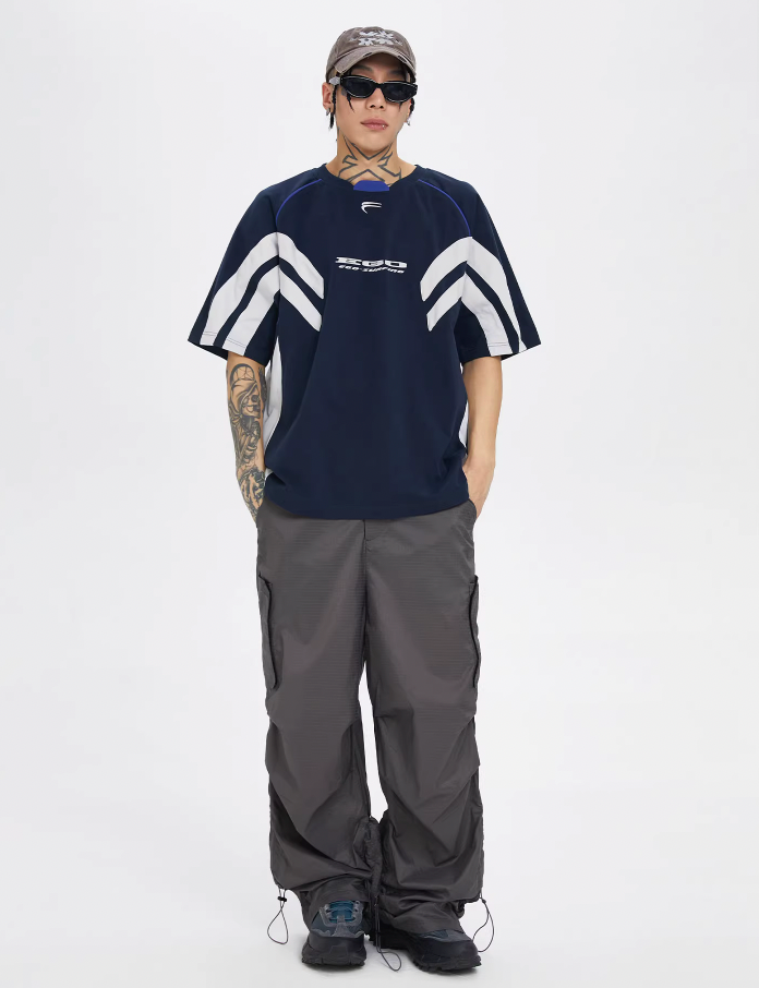 F2CE Contrasting Color Printing Embroidery Tee