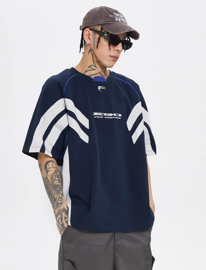 F2CE Contrasting Color Printing Embroidery Tee