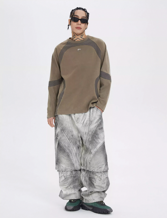 F2CE Washed Destruction Contrast Color Long Sleeve Tee