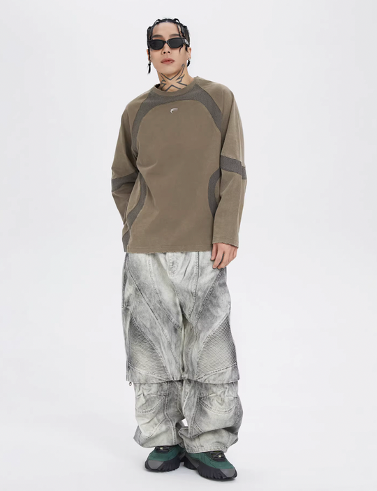 F2CE Washed Destruction Contrast Color Long Sleeve Tee