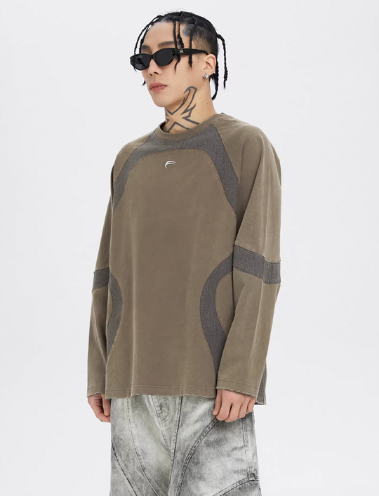 F2CE Washed Destruction Contrast Color Long Sleeve Tee
