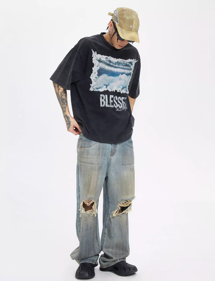 F2CE Washed Old Dirty Holes Denim Jeans