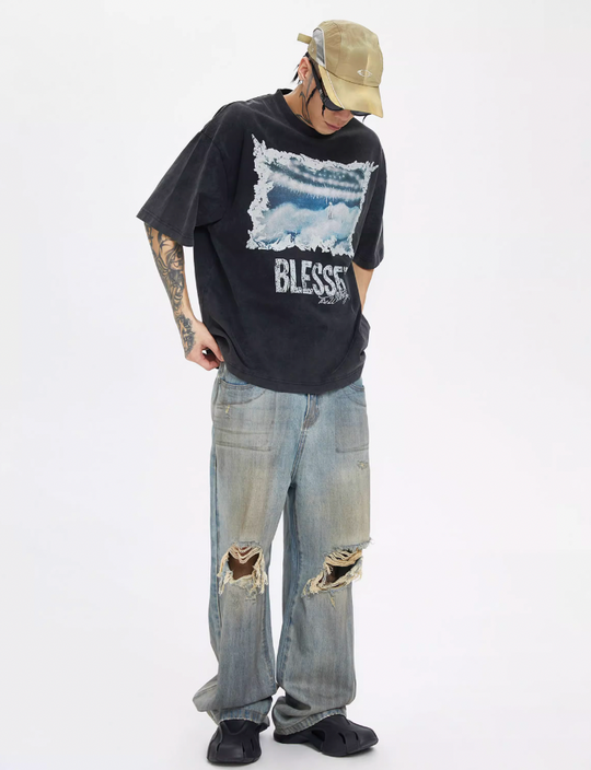 F2CE Washed Old Dirty Holes Denim Jeans