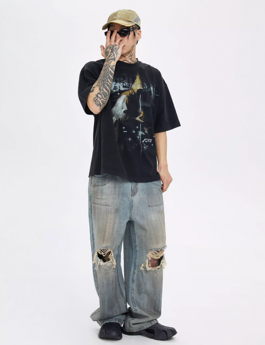 F2CE Washed Old Dirty Holes Denim Jeans