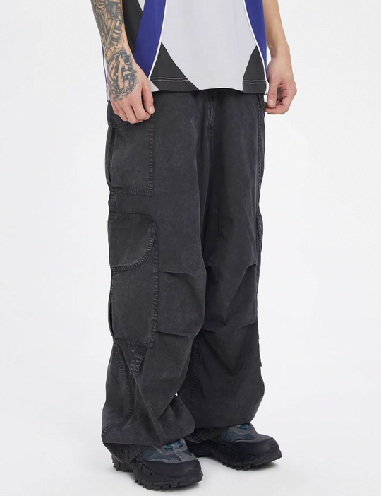 F2CE Large Pockets Workwear Pleated Wide Leg Pants