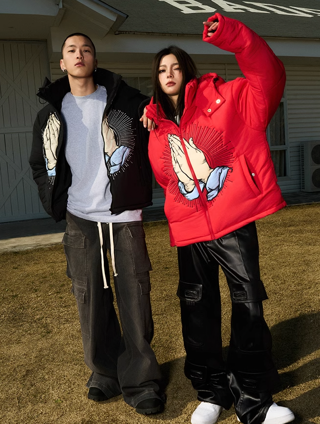 AFGK Prayer Logo Embroidery Gesture Printed Jacket