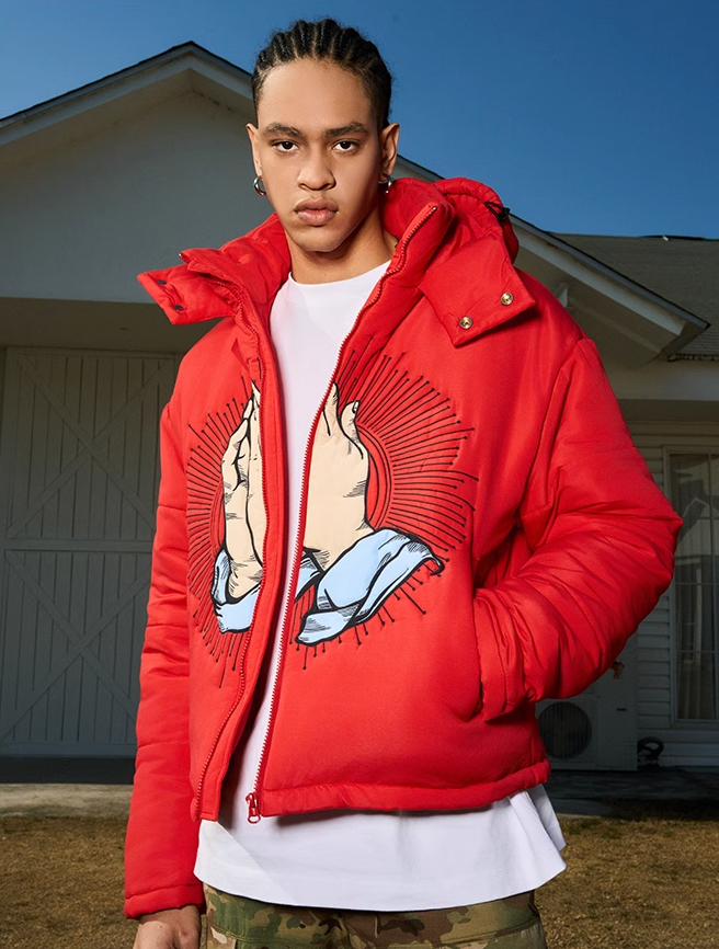 AFGK Prayer Logo Embroidery Gesture Printed Jacket