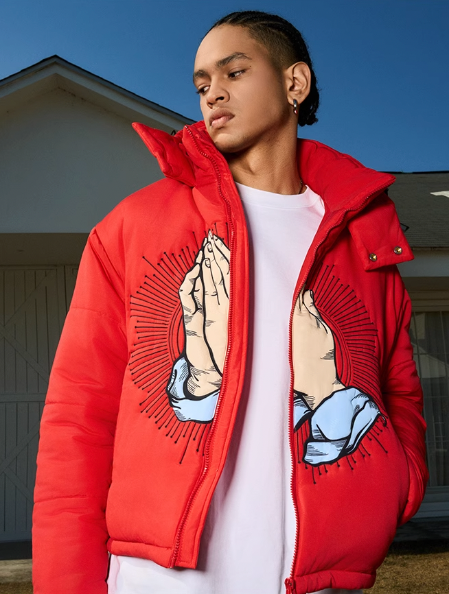 AFGK Prayer Logo Embroidery Gesture Printed Jacket