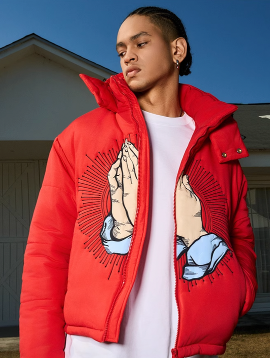 AFGK Prayer Logo Embroidery Gesture Printed Jacket