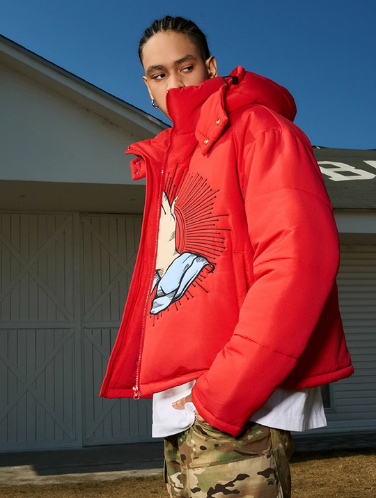 AFGK Prayer Logo Embroidery Gesture Printed Jacket