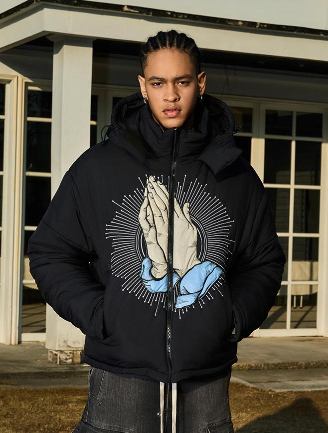 AFGK Prayer Logo Embroidery Gesture Printed Jacket