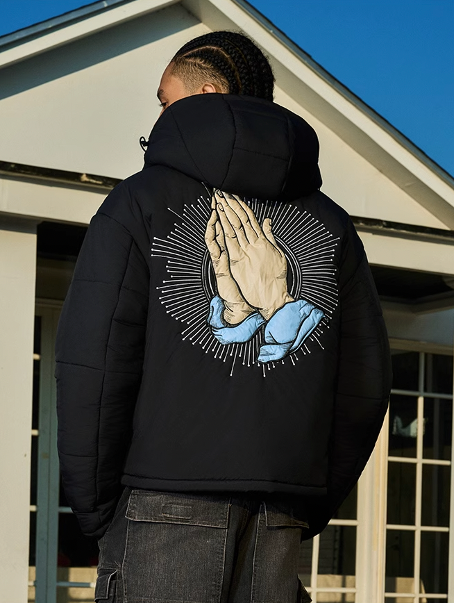 AFGK Prayer Logo Embroidery Gesture Printed Jacket