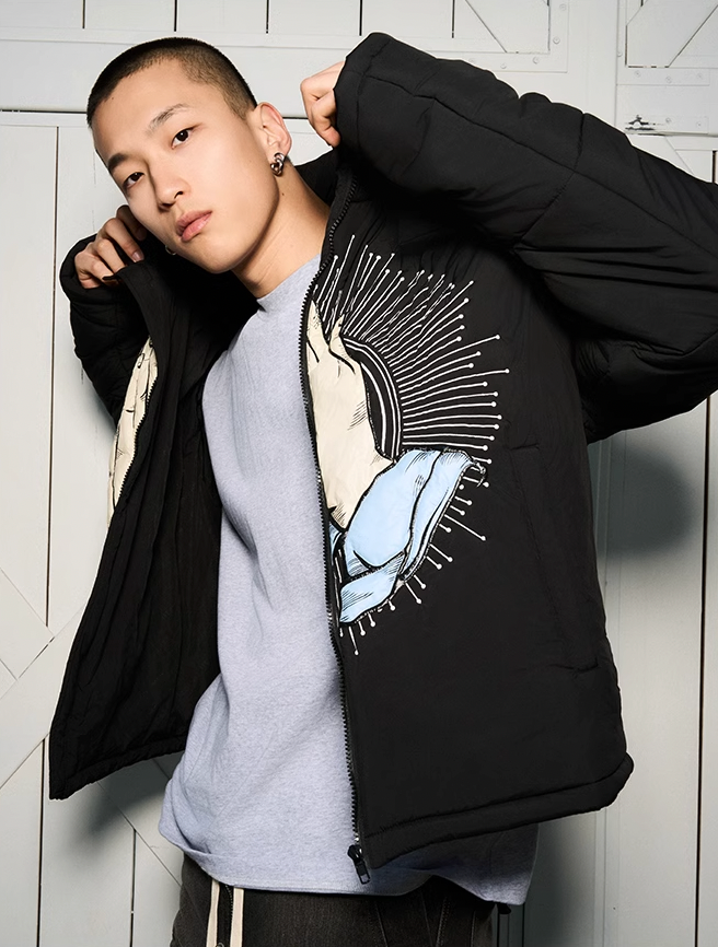 AFGK Prayer Logo Embroidery Gesture Printed Jacket