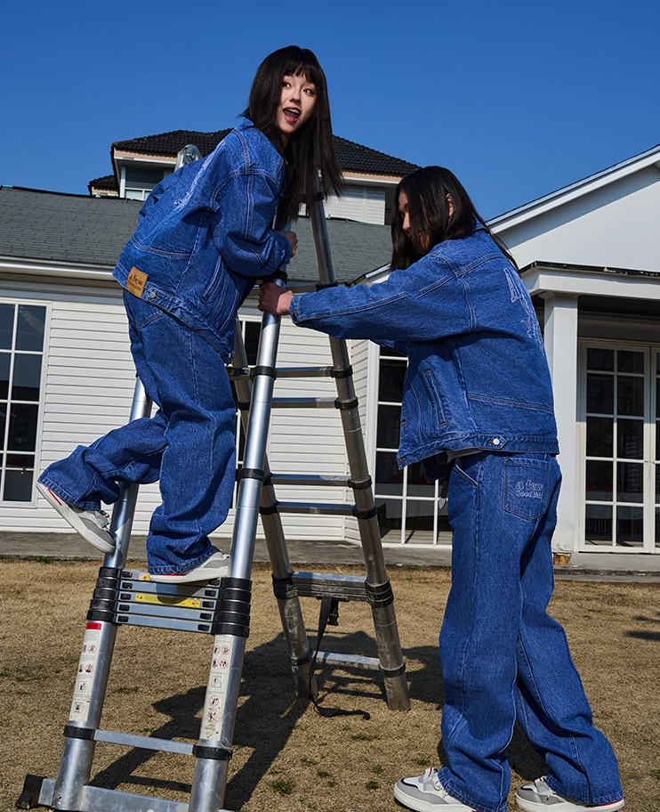 AFGK Three Angels Bright Line Embroidery Denim Jacket