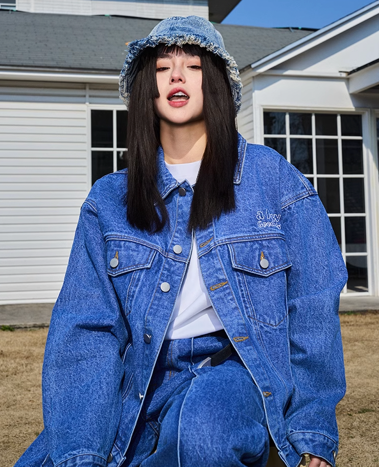 AFGK Three Angels Bright Line Embroidery Denim Jacket