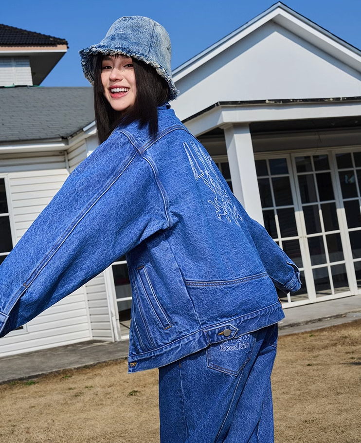 AFGK Three Angels Bright Line Embroidery Denim Jacket